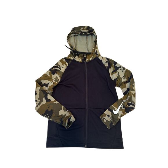 Nike Dri Fit Full Zip Camo Hoodie Jacket Black & Army Green Mens Med Unisex EUC - Picture 1 of 8